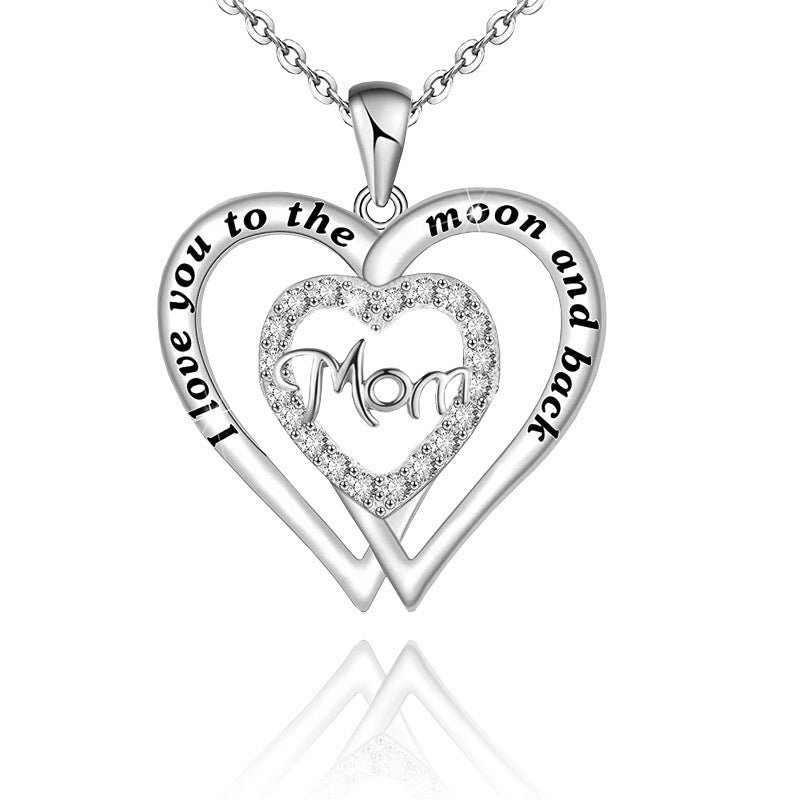 Wholesale Mother's Day Double Love Mom Diamond Set Alloy Necklace